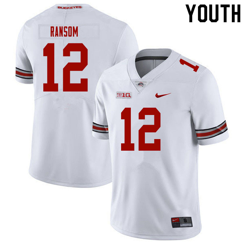 Ohio State Buckeyes Lathan Ransom Youth #12 White Authentic Stitched College Football Jersey